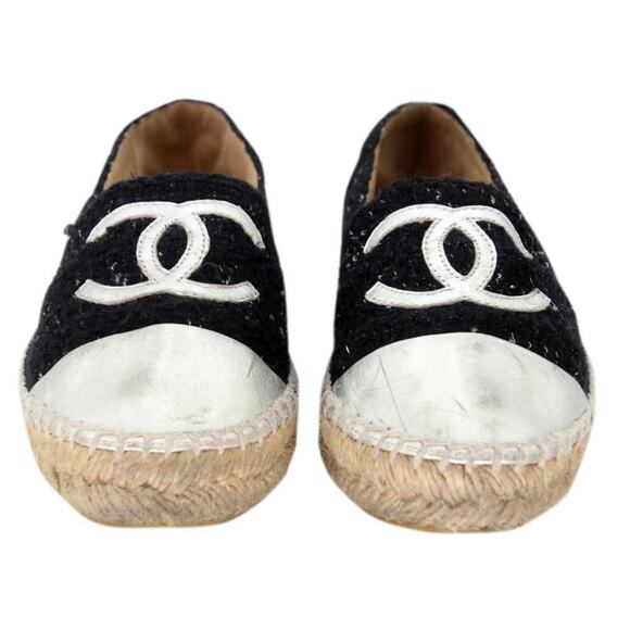 Chanel Espadrille 37 Tweed Canvas Cap-toe Cc Flats CC-0426N-0119 - Picture 1 of 9